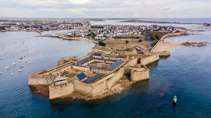 Aerial view of the citadel of Port-Louis in Morbihan, France, modified by Vauban in the 17th century to protect the port of Lorient in the south of Brittany - obrazy, fototapety, plakaty
