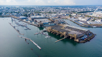 German WWII submarine base of Lorient in Brittany, France - Nazi U-boat factory and bunker of Keroman (K3) on the coast of the Atlantic Ocean