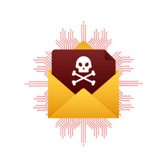 Red email virus. Computer screen. virus, piracy, hacking and security, protection. Vector stock illustration.