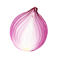 A red onion, sliced in half,