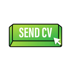 Send cv button in 3d style on blue background. Flat button on white background.