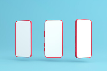 Mobile phone in different angles of view. on blue background .3d llustration