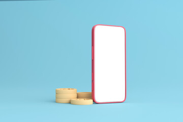 mobile phone banking online payments concept,on bluebackground. 3d illustration.