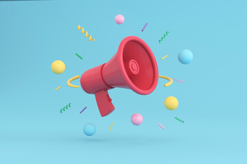 red mega phone on blue background. 3d illustration
