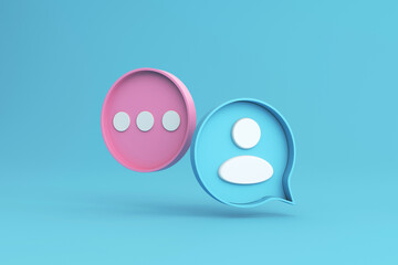 social media icon on blue background . 3d illustration