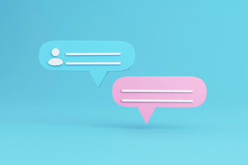 Chatting box, message box on blue background. 3D Illustrations.