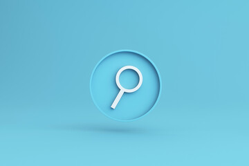 Magnifying glass on blue background. Discovery, research, search, analysis concept. 3d illustration