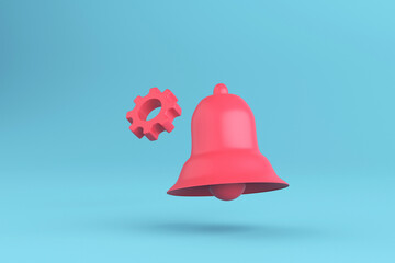 Notification bell on blue background. Settings message symbol. 3d illustration