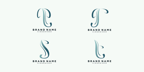 set of letter q r s t logo design with concept creative premium vector