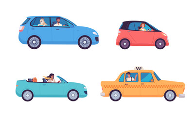 People driving their cars. City transport vector colorful illustration