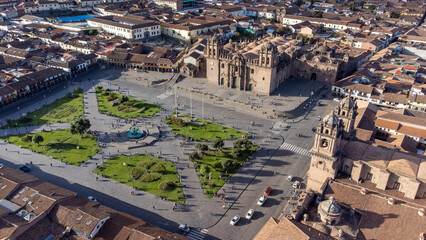 Aerial view of the Plaza de Armas in Cusco. - obrazy, fototapety, plakaty