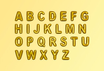 Glossy Yellow foil balloon alphabet for English Lesson 3D rendering