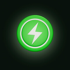 Green and White color Recharging Power Icon, Lightning Power Icon, Battery icon, battery charge level, Thunderstorm icon 3D rendering. 