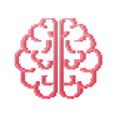 Pixel art vector pink and yellow brain on white background. Vector stock illustration
