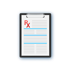 Blank Rx prescription form isolated on white background. Vector stock illustration