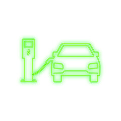 Electric vehicle charging station icon. Ev charge. Electric car. Neon icon. Vector illustration