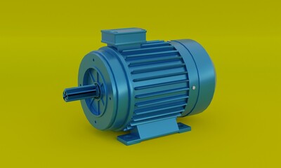 3d illustration, electric motor ,yellow background, 3d rendering