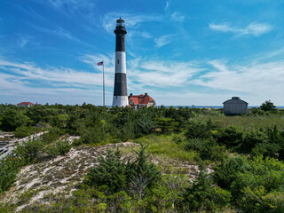 Fire Island Lighthouse from the bay side with the museum