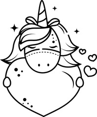 Cute magic unicorn doodle kids illustration. Perfect for childrens coloring book