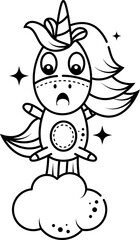 Cute magic unicorn doodle kids illustration. Perfect for childrens coloring book