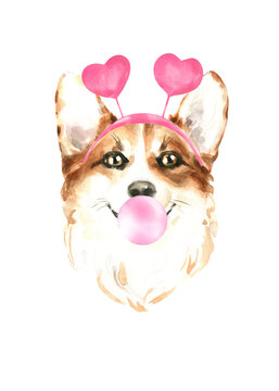 Watercolor Corgi illustration, cute dog breed, funny character, cartoon dog in costume,clothes, accessories, hat, poster, card, invite, print,printable diy          