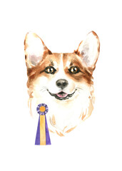 Watercolor Corgi illustration, cute dog breed, funny character, cartoon dog in costume,clothes, accessories, hat, poster, card, invite, print,printable diy          