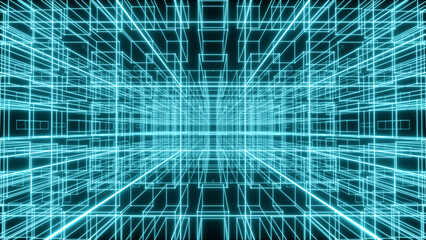 blue neon glowing cubes (3d rendering)