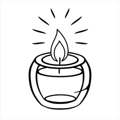 Burning aroma candle in a glass jar isolated on white background.   Flat icon for web sites. Aromatherapy, design element for cards, logos.