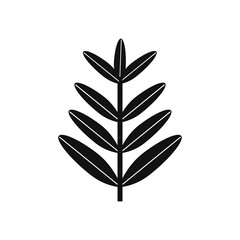 Black Flower and Leafs on white background Vector Illustration