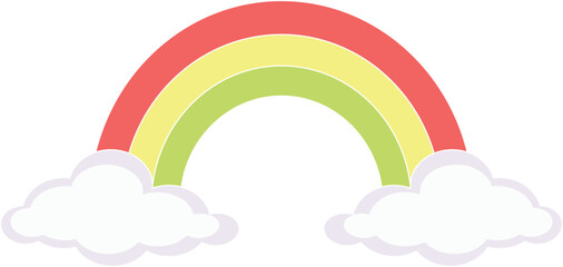 Rainbow between two clouds symmetrical, weather phenomenon - vector full color picture. Rainbow and clouds - children's picture