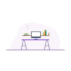 Vector illustration computer home office houseplants on a desk.