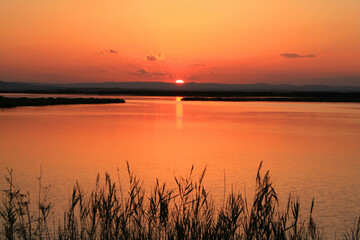 Amazing sunset in Grec pond in Palavas les Flots in the south of France 