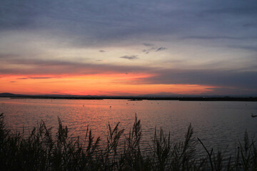 Amazing sunset in Grec pond in Palavas les Flots in the south of France 