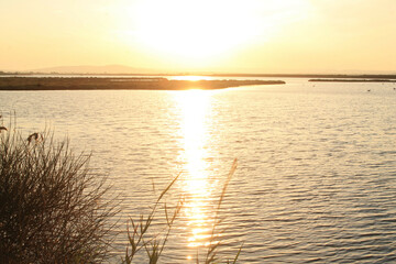 Amazing sunset in Grec pond in Palavas les Flots in the south of France 