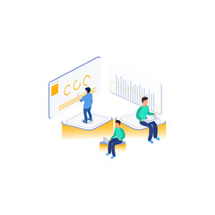 People Isometric work modern teams workflow process design