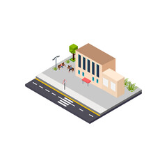 Isometric building of post office people take part