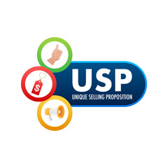 USP - Unique Selling Proposition, business concept. Vector stock illustration.
