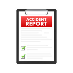 Fototapeta na wymiar Accident report form. Clipboard in hand. Vector stock illustration.
