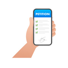 Petition form on phone screen. Making choice, democracy. Public welfare support.