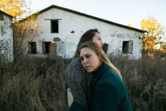 LGBT Lesbian couple. girls standing close to each other