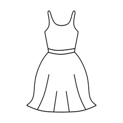 Linear dress of a woman. Women's clothing hand drawing, isolated on white background. Thin linear illustration of a girl's dress. vector