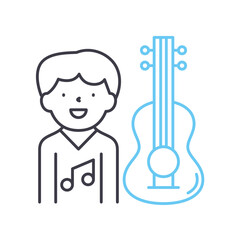 music teacher male line icon, outline symbol, vector illustration, concept sign