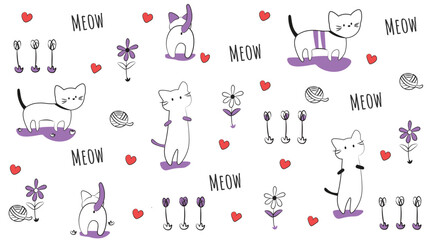 Cute cats pattern.  Print-ready seamless minimalist pattern for prints, wrappings, products, etc. 