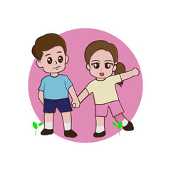 cute couple holding hands and looking happy