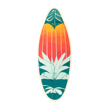 Surf Board with Tropical Designs, Vector Surfboard, Beach Theme, Summer