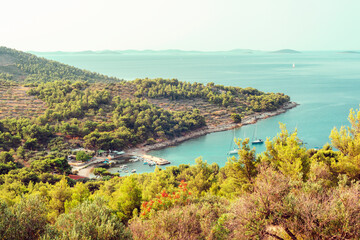 Fototapeta na wymiar Beautiful view of the sea bay with islands. Murter, Croatia