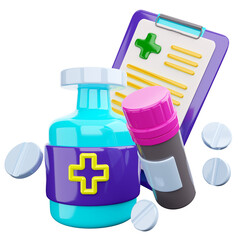 3d icon medical checkup task clipboard with bottle