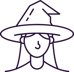 Vector line icon of witch as symbol of Halloween. Outline sign for web sites, apps, adverts, stores. Modern minimalistic monochrome isolated image and editable stroke
