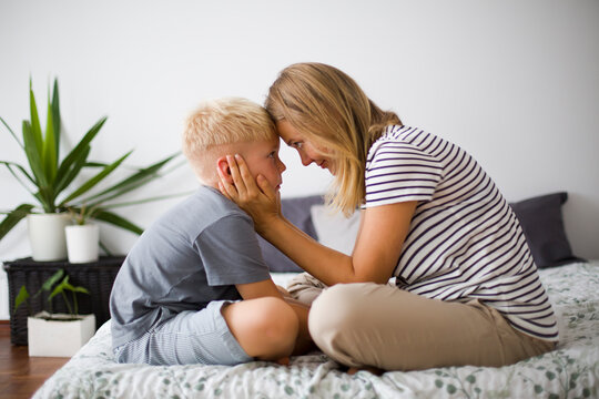 adorable, authentic, background, bedroom, boy, brazilian, care, casual, caucasian, cheerful, child, childhood, comfort, embrace, family, female, fondness, fun, happiness, happy, healthy, holding, indo