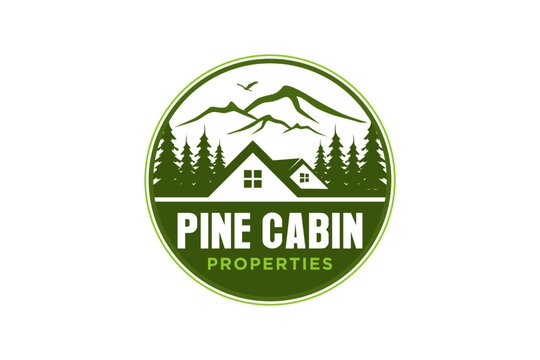 Village house logo design cabin lodge illustration forest mountain family home icon symbol